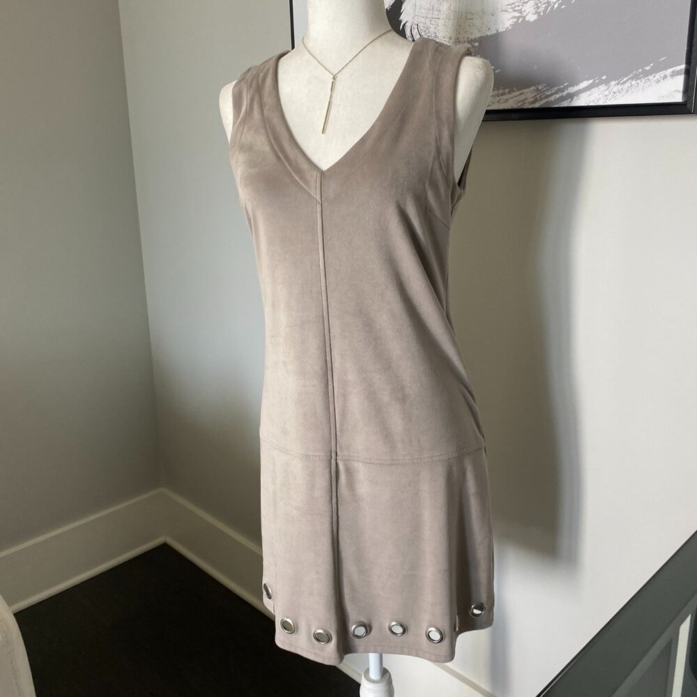 Beige Faux Suede Tank Dress with Grommets on Bottom Like New